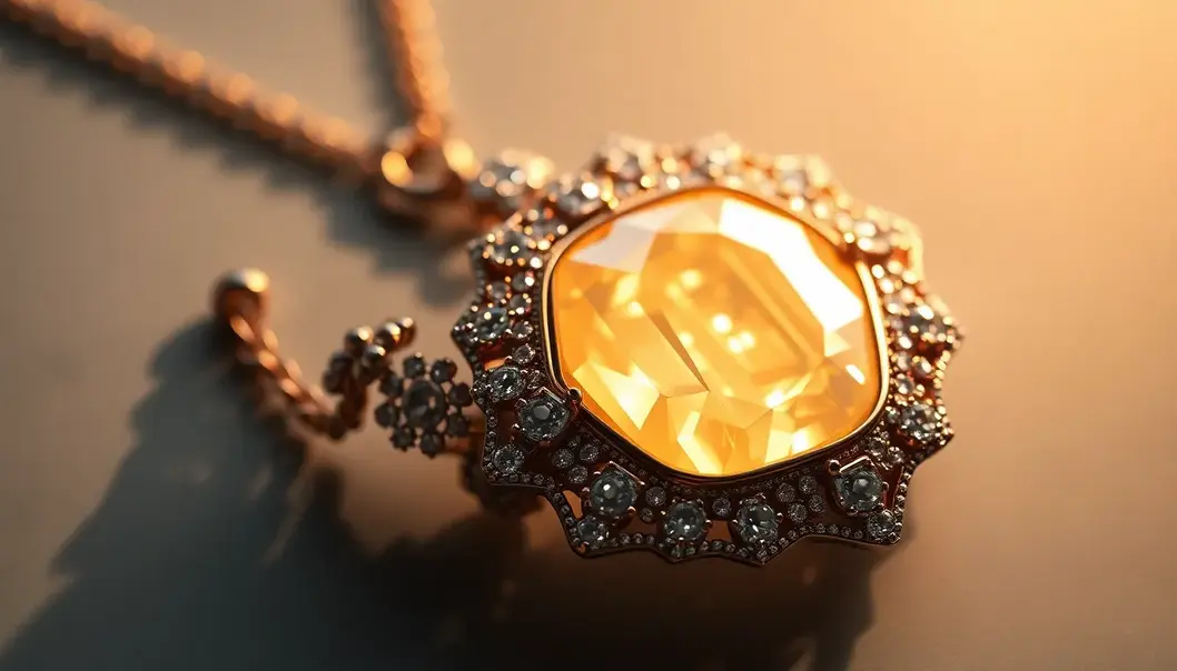 A luxurious jewel with a digital ledger, symbolizing blockchain’s role in authenticity.
