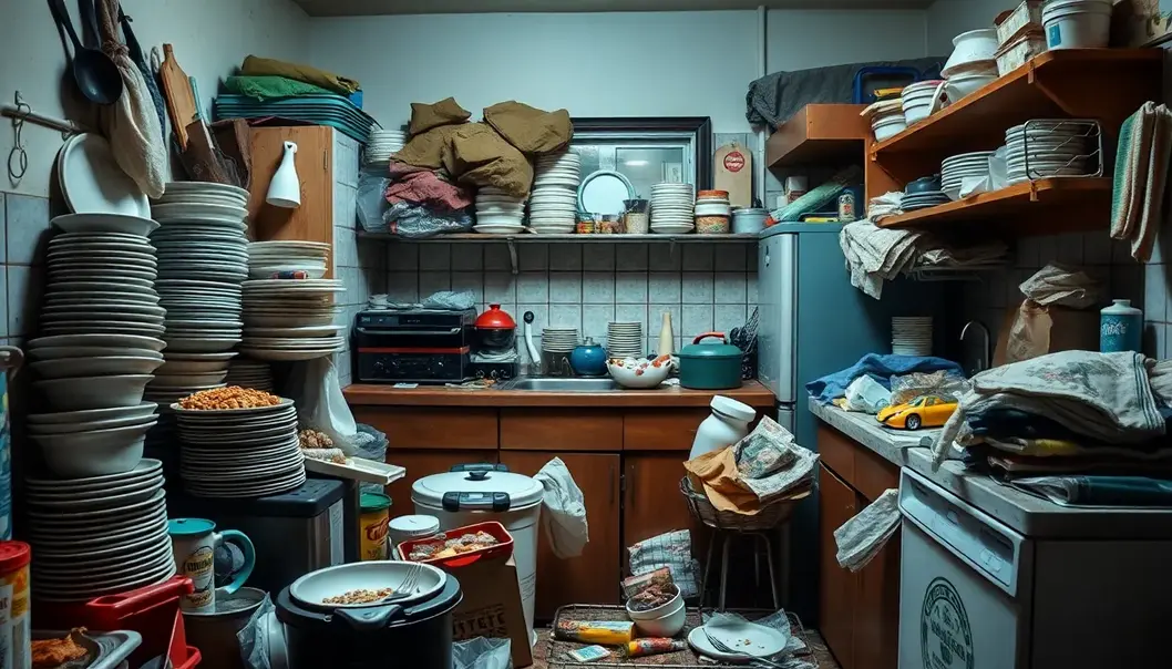 Party remnants in a college dorm room, showcasing the chaos.