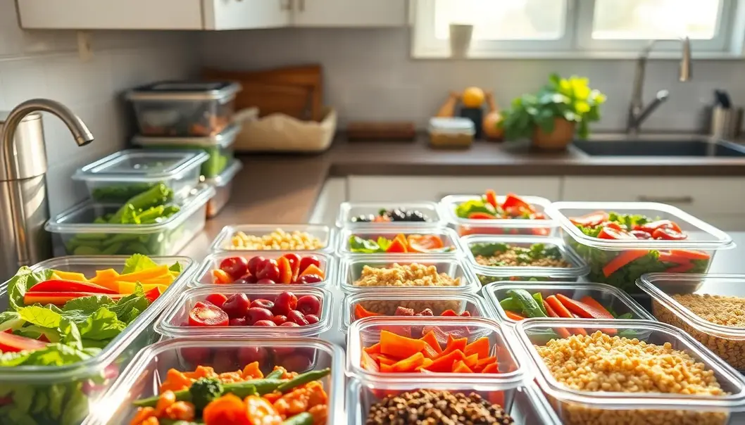 A collection of organized meal prep containers showcasing balanced meals.